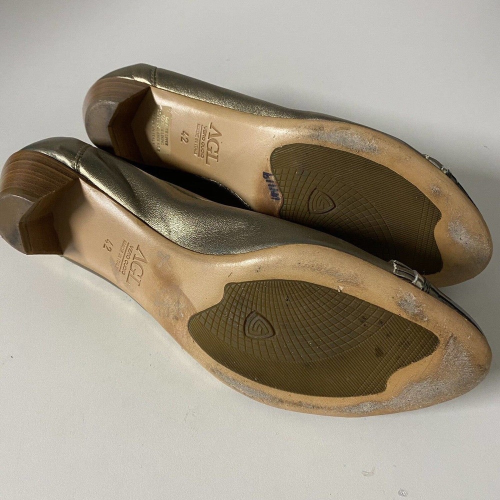 AGL Attilio Giusti Leombruni Pump Ballet Leather Gold Metallic Low Heel … - Picture 10 of 11